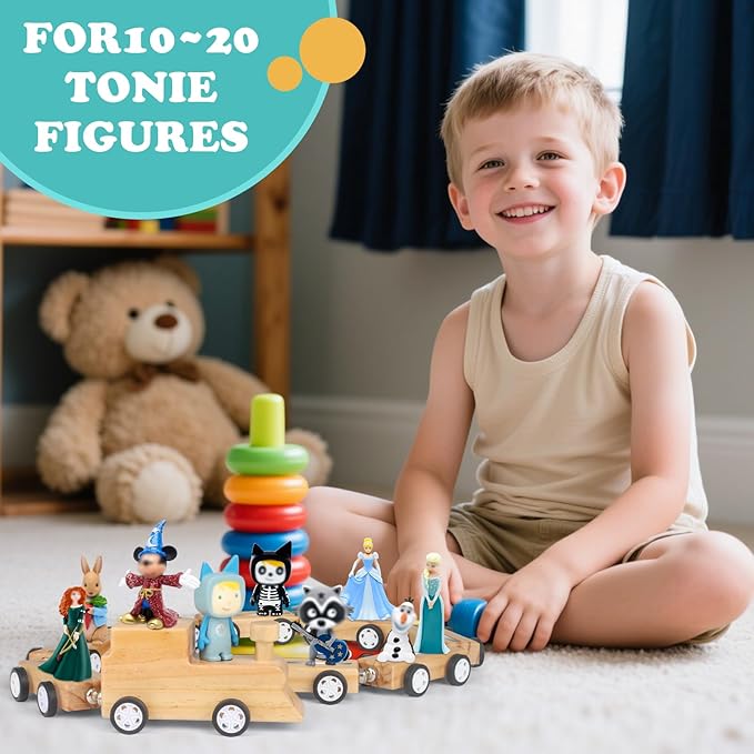 Miniature Train for Tonies Stories Figures Organizer Storage Shelf, Wooden Magnetic Holder for Tonies Characters for Children, Display Collection 10~15 Characters, Funny Little Car