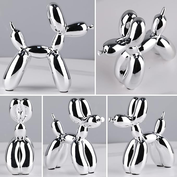 Silver Balloon Dog Decor - Animal, Shelf, Preppy Room, Cute Statue, Modern Sculpture, Gold Decorations, Small Figurines