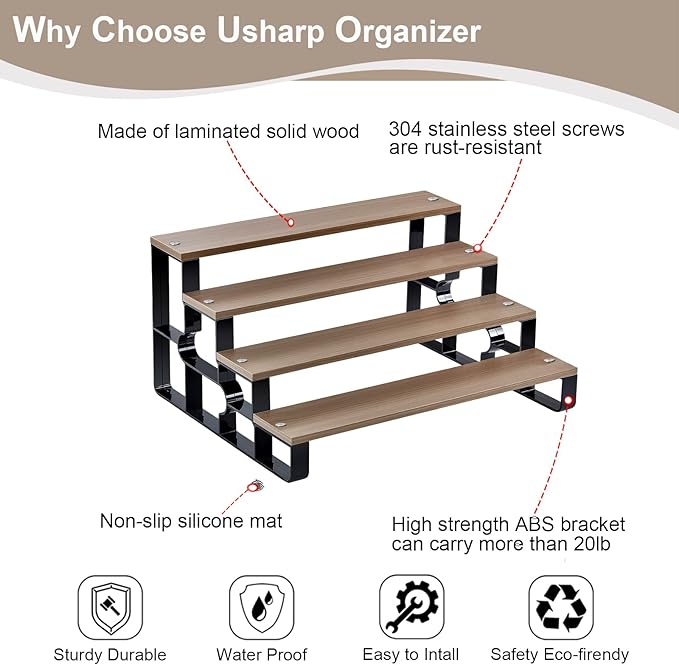 Perfume Stand for Men,4 Tier Cologne Organizer,Display Shelf Stands for Dresser,Wooden Shelf Display Risers for Party,Makeup,Figures,Cupcake,Dessert(Walnut,Width=14")