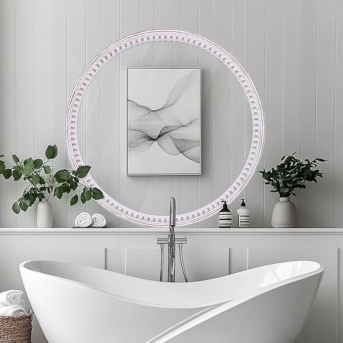 30 Inch Rustic Farmhouse Round Wood Wall Mirror, HD Decorative Circle Mirrors for Bathroom Over Sink, Entryway, Living Room& Bedroom