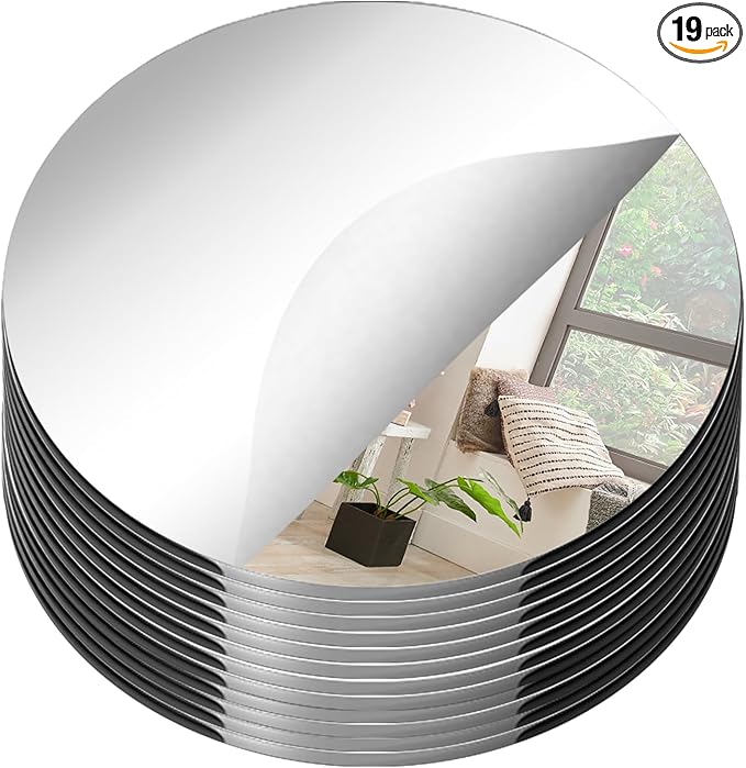 19 Pcs Mirror Centerpieces for Tables, Acrylic Round Small Mirror Tiles Flat Candle Plate Mirrored Tray for Wedding Table Centerpiece Christmas Birthday Party Decor, Crafts (8inch/20cm)