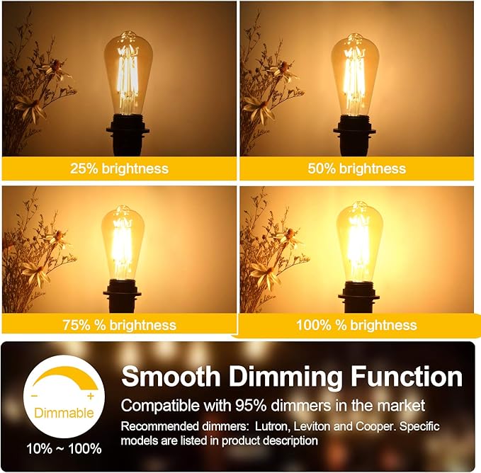 TOBUSA Dimmable LED Edison Light Bulbs 100W Incandescent Equivalent, Vintage Light Bulb 2700K Warm White(Amber Glass), ST64/ST21 LED Filament Bulbs 8W 1200LM, E26 Edison Bulb for Home, Reading 4-Pack