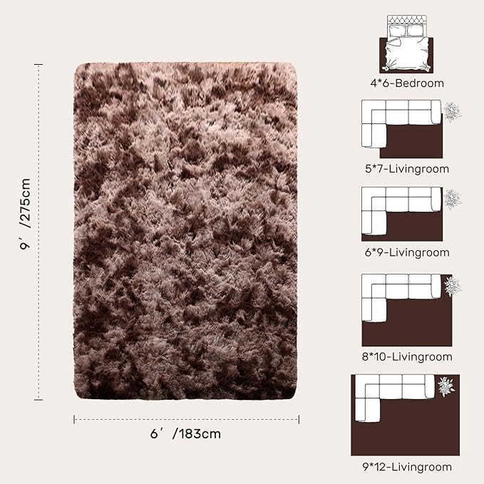 6x9 Brown Rugs for Living Room Fluffy Fur Bedroom Area Rug,Rustic Plush Non-Slip Dark Carpet for Book Room Office,Coffee Stain Resistant