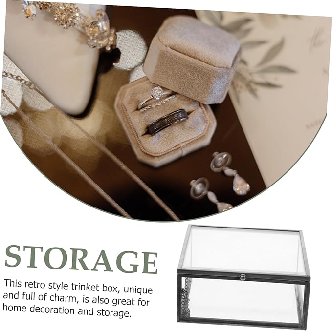 Levemolo Alloy Frame Glass Jewelry Storage Box Sealing Glass Case Lid for Women Decorative Ring Storage Cases Home Cosmetics Organizer