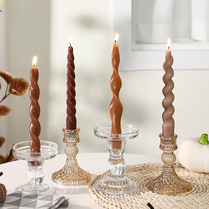 Nuanchu 4 Pcs Twisted Taper Candles Wax Unscented Smokeless Spiral Swirl Candlesticks for Wedding Holiday Dinner Party Home Decorations(7.87 Inch,Pure,Fall Color)