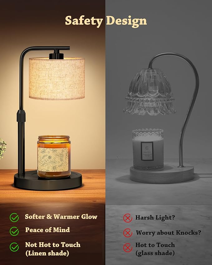 Candle Warmer Lamp with Timer Dimmer, Height Adjustable Modern Farmhouse Candle Warmer, Electric Candle Lamp Warmer with 2 Bulbs, Birthday Gifts for Women Mom, Gift for Home Decor