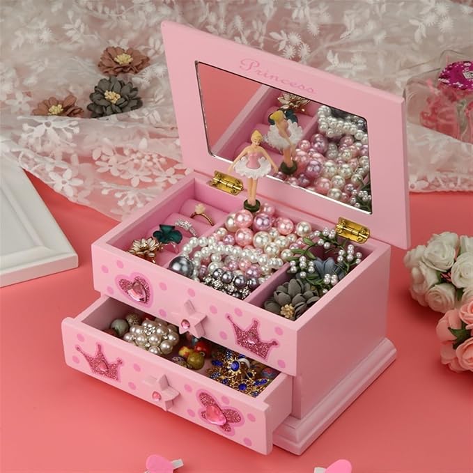 Makeup Organizer Jewelry Organizer Necklace Ring Earring Organizer Double Layer Princess Hairpin Jewelry Box Music Multi-Layer Jewelry Box Storage Box