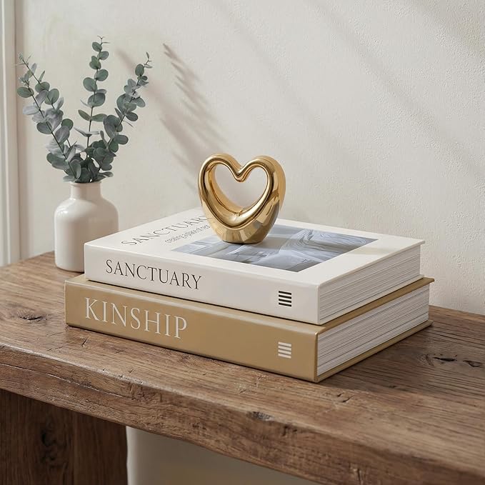 Minimalist Fake Books for Bookshelf Decor (Set of 2) - White Decorative Box with Storage - Scandi & Clean Aesthetic Coffee Table Books - Sanctuary & Kinship (Cloud White & Sand Beige)