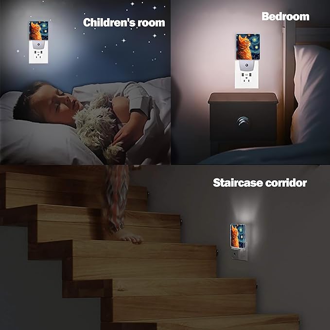 Cat Night Light, Lonely Ginger Cat Night Lights Plug into Wall Decor for Bedroom, Bathroom, Hallway, Kitchen, Dusk to Dawn Sensor Nightlights for Boys Girls Women Men Room Gifts
