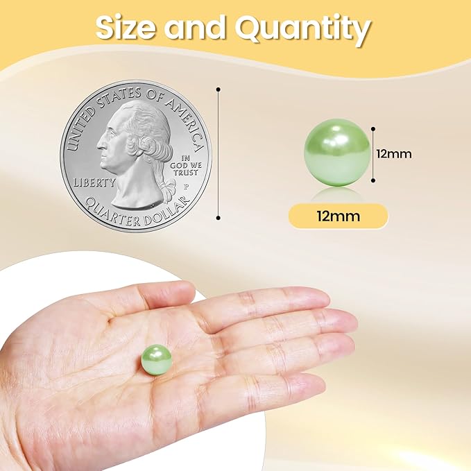 350Pcs Light Green Vase Filler Pearl Beads for Crafting 12mm Beads No Holes Decor Suitable for Wedding Decor, Party Decorations, Centerpiece Table Decorations