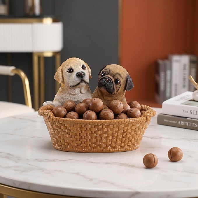 Dog Resin Storage Basket, Desktop Organizer for Remote & Keys, Cute Home Decor Tray, Ideal present for Pet Lovers.(Labrador & Pug )