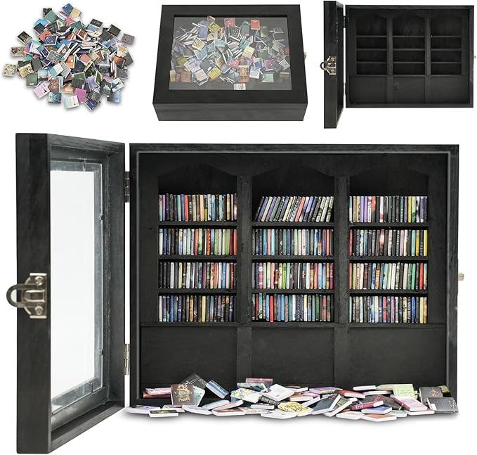 Anxiety Bookshelf - Shake Off Your Anxiety,Miniature Display Shelf,Contains 240 Miniature Book Models,Antique Style Gift Decoration Mini Bookshelf (Black)