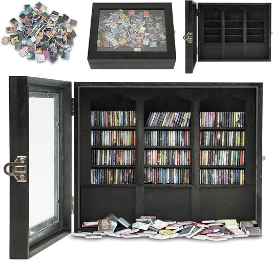 Anxiety Bookshelf - Shake Off Your Anxiety,Miniature Display Shelf,Contains 240 Miniature Book Models,Antique Style Gift Decoration Mini Bookshelf (Black)