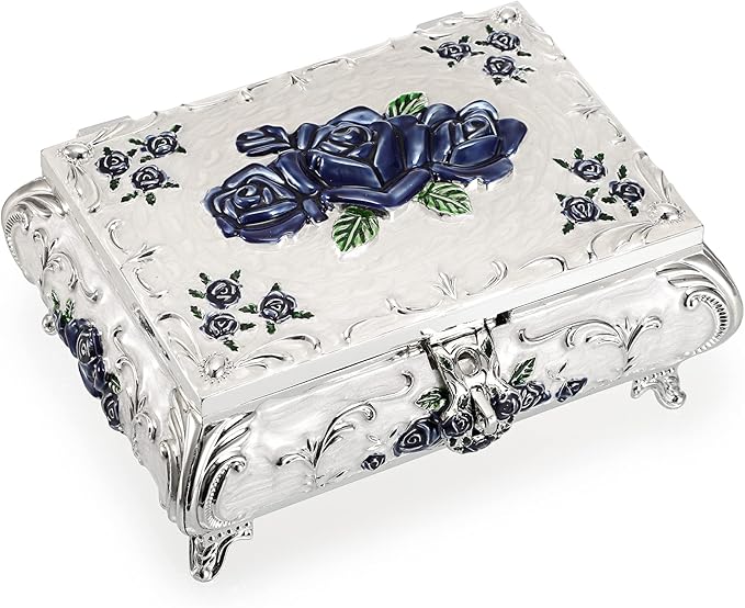Hipiwe Metal Decorative Jewelry Box Vintage Treasure Chest Case Ornate Trinket Organizer Earrings Necklace Bracelet Storage Box Ring Holder Keepsake Box for Women