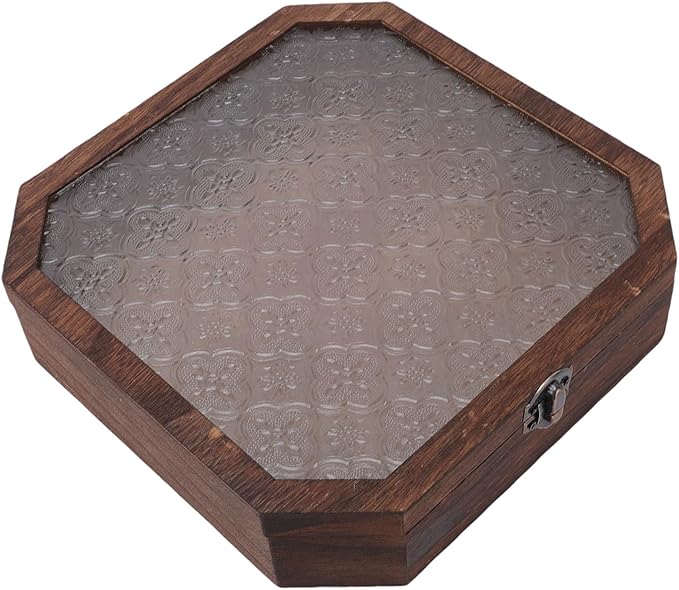 Zerodis Wooden Jewelry Storage Box Jewelry Boxes Glass Lid Cosmetics Storage Case Makeup Organizer Box Display Case for Trinkets Sundries Keepsake Watch Necklace Wooden