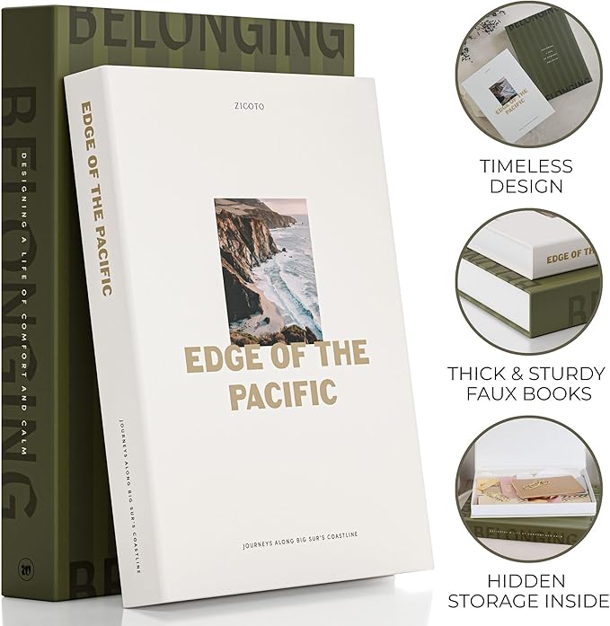 Beautiful Decorative Books - Set of 2 Boxes Enhance Your Coffee Table, Bookshelf or Mantel Shelf Decor - Aesthetic Fake/Faux Books for Modern Home Decoration, Photo Storage and as a Keepsake Box
