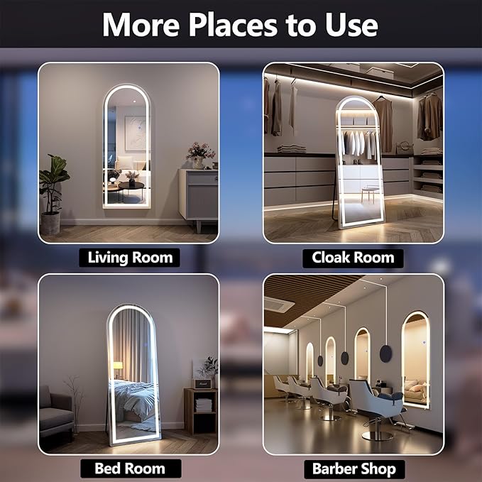 Full Length Mirror with LED Lights, LED Mirrors Full Length Floor Mirror Full Body Mirror for Bedroom Wall Mounted Free Standing (Arched, 68" L×26" W)