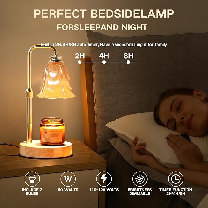 Droyek Candle Warmer Lamp with Timer Electric Candle Warmer Lamp Adjustable Height Candle Warmer Dimmable Wax Warmer Lamp Jar Candles with 2 Bulbs for Home Decor & Office
