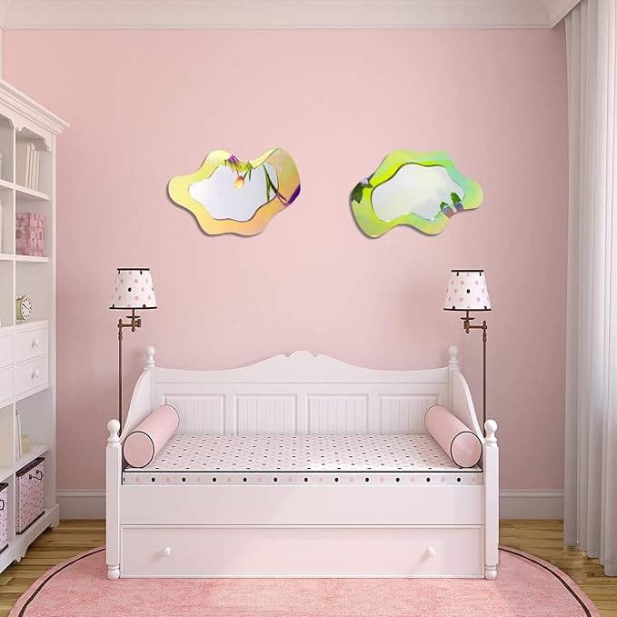 Irregular Wall Mirror Wavy Acrylic Rainbow Mirror Room Decor Aesthetic Mirrors Amorphic Vanity Retro Mirrors for Bedroom Living Room Bathroom Entryway Wall Decor ( Clouds Style, 15.5 x 10.5 Inches )