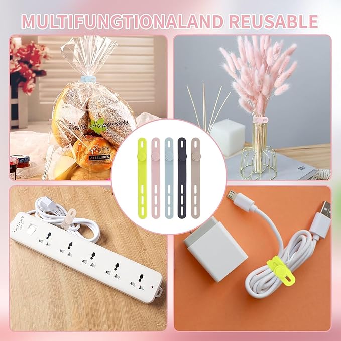 Oligei 100 Pcs Silicone Cable Ties, Cable Ties Reusable, High Elasticity Cord Wraps for Electrical Cords, Cord Organizer for Earphone, Phone Charger(Colorful)