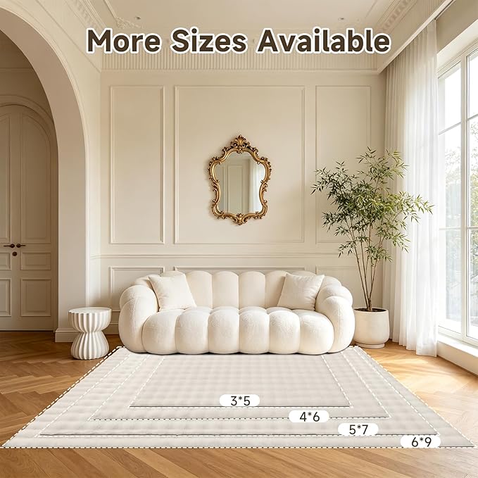 Pauwer Area Rugs for Living Room, 6x9 Fluffy Faux Fur Rug Non Slip Machine Washable Soft Shaggy Indoor Floor Carpet for Bedroom Dorms Playroom, Cream