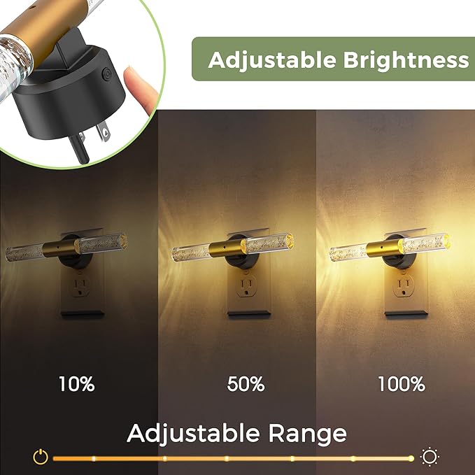 L LOHAS LED Night Light, Rotating Night Lights Plug into Wall, Light Sensor, Soft White 3 Level Dimmable LED Nightlight Plug in, Acrylic Bubble Mini Light for Bedroom Bathroom Hallway Adults, 2 Pack