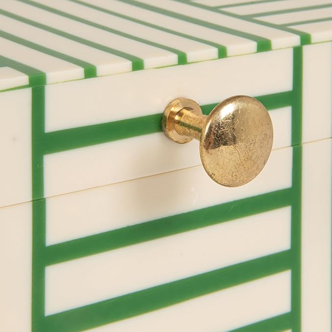 Bloomingville Green & White Striped Resin Storage Box