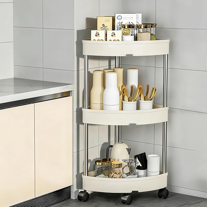 Corner Shelf Organizer for Bathroom, 3-Tier Corner Stand for Small Spaces, Waterproof Storage Shelf for Toilet Paper, Cosmetics, Plants (White)