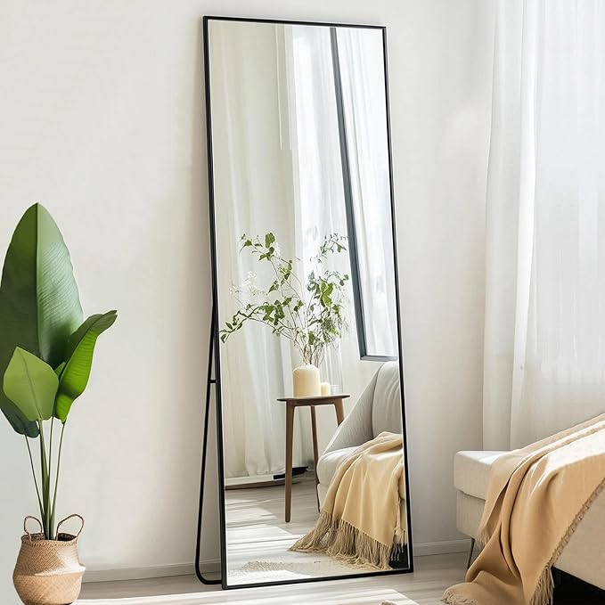 Sunniry Mirror Full Length, Floor Mirror Full Length with Aluminum Metal Frame, Body Mirrors for Bedroom, Living Room, Dressing Room, Baber Shop, Home Décor. (56x18 inch, Black)