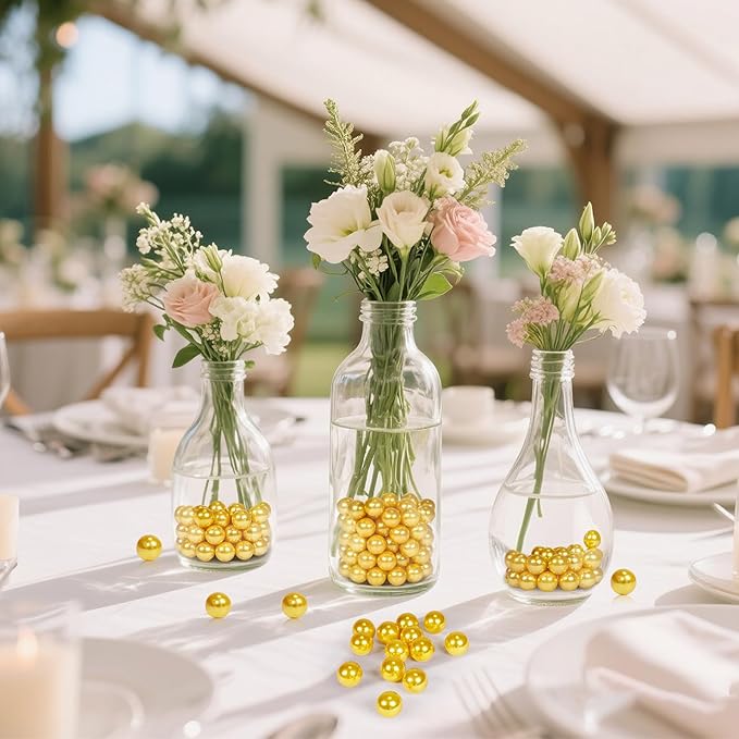 1400Pcs Gold Vase Filler Pearl Beads for Crafting 8mm Beads No Holes Decor Suitable for Wedding Decor, Party Decorations, Centerpiece Table Decorations