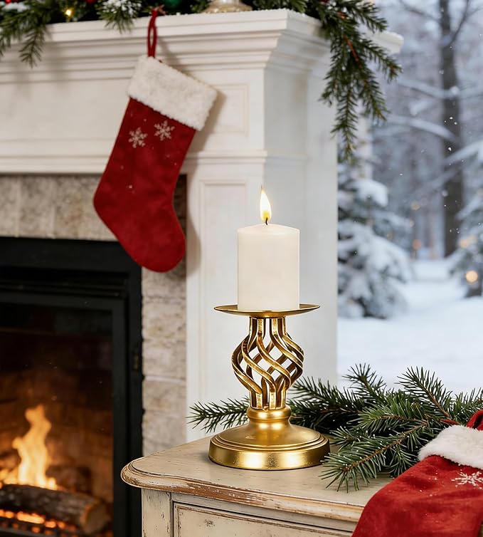 Candlestick Holders - Candle Holders Decorative LHQOO Metal Vintage Candle Holder with Non-Slip Base, Available for Home Decor, Wedding, Dinning, Party, Anniversary (Gold)