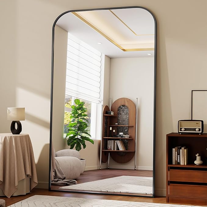 Full Length Mirror 81"x41" Arched Floor Standing Large Mirrors Full Body Mirror with Stand - with Aluminum Frame for Bedroom Living Room, Black