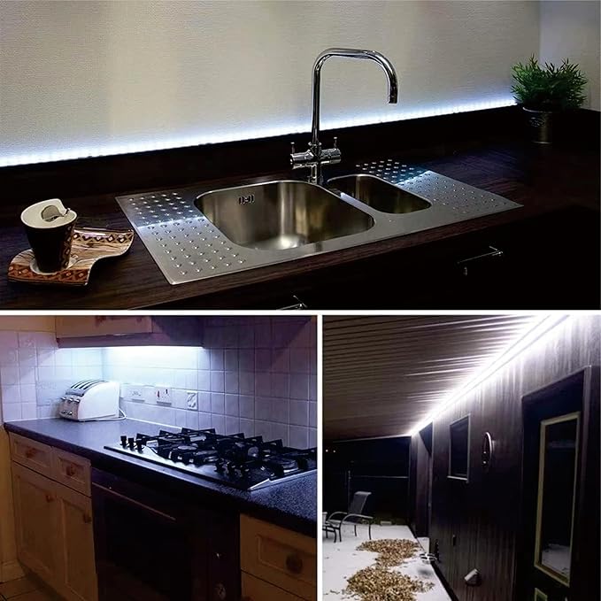 Yonikku Bright White LED Strip Lights - 32.8FT Waterproof Outdoor & Indoor LED Tape Light (6500K, Plug-in)