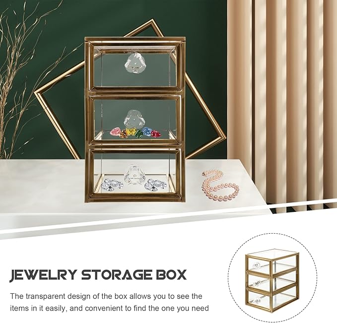Happyyami Space-saving Cosmetics Jewelry Storage Box Drawer Glass Organizers and Storage Makeup Organizer