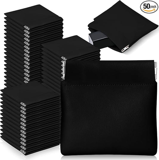 50 Pcs PU Leather Jewelry Pouch Jewelry Travel Bag Jewelry Gift Bags Pocket Cosmetic Bag Portable Jewelry Organizer (Black)