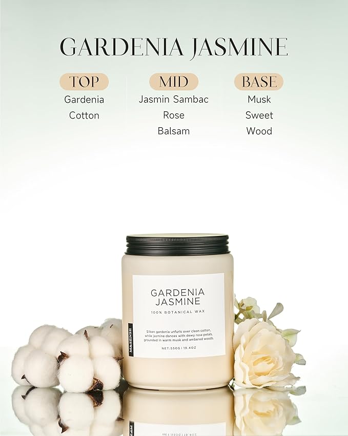 M&SENSE Large Gardenia Jasmine Scented Candles, 19.4oz Natural Soy Wax, 110 Hours Long Lasting Slow Burning, Non Toxic Clean Burn, Spring Floral Scent Aromatherapy Candle for Her