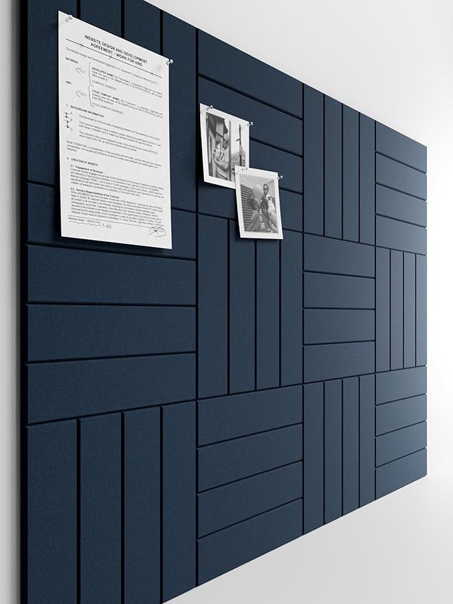 Bumusty Large Cork Board Alternative-48 x 36" Felt Bulletin Board Tiles, with 30 Pushpins, 70 Adhesive Tabs, Bold-Stripe 12-Pack, Cork Boards for Office Push Pin Board Felt Board-Carbon Blue