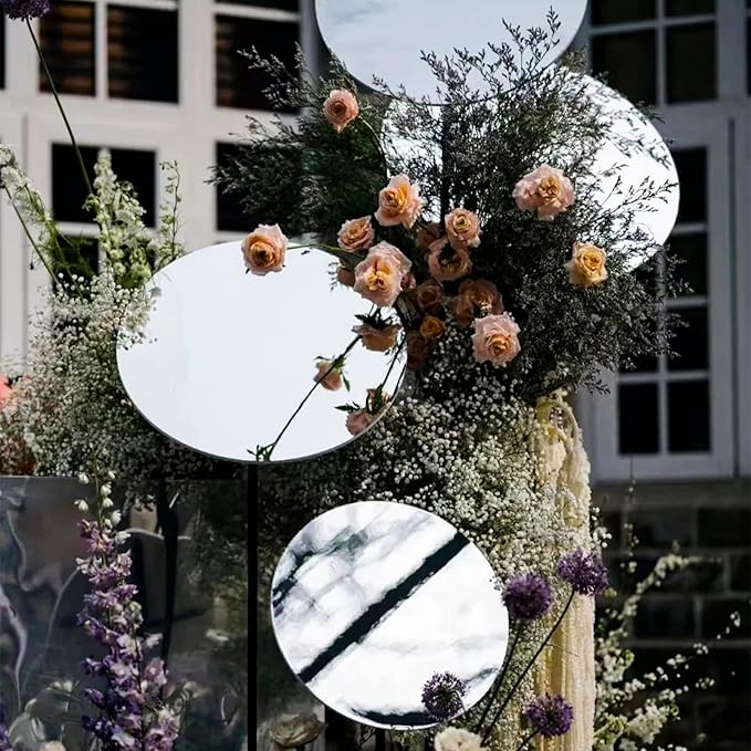 12 Pcs Mirror Centerpieces for Tables, Acrylic Simulated Glass Round Mirror Tray Decoration Small Circular Plate for Candles Wedding Centerpiece Baby Shower Christmas Party Decor Crafts 10 x 10''
