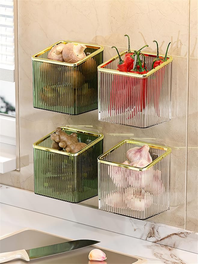 Floating Shelves Wall Bin Organizer Adhesive Wall Mounted Plastic Storage Organizer No Drilling Hanging Storage Containers Makeup Organizer Shelf for Office, Kitchen, Home