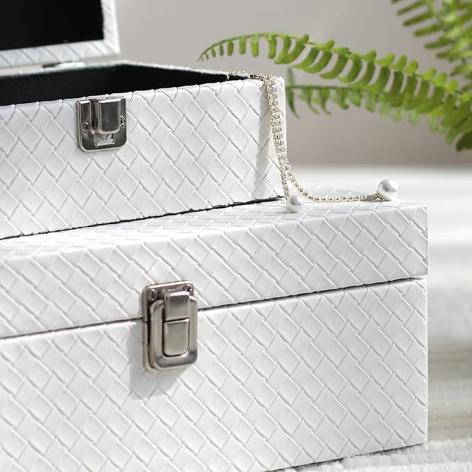 DECOR4SEASON Faux Leather Decorative Jewelry Storage Organizer Boxes Set of 2, White