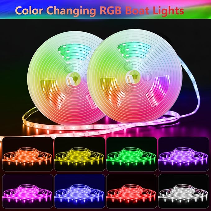 Boat Strip Lights Waterproof 32.8FT, 12v RGB Marine Pontoon Boat Lights, Boats Interior Deck Cabin Light, Night Fishing Lighting for Jon Bass, Yacht, Kayak, RV