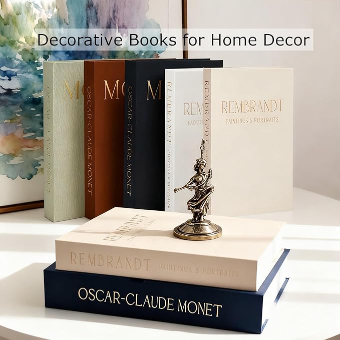 Decorative Books -Set of 2 Linen Covered Boxes Enhance Your Coffee Table,Bookshelf Decors,Aesthetic Fake/Faux Book for Modern Home Decoration, Jewelry Box and Photo Storage Box（Dark Blue and Beige）