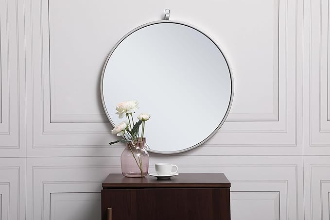 Focus 21x21 Round Wall Mirror, for Bathroom Bedroom Entryway, Silver