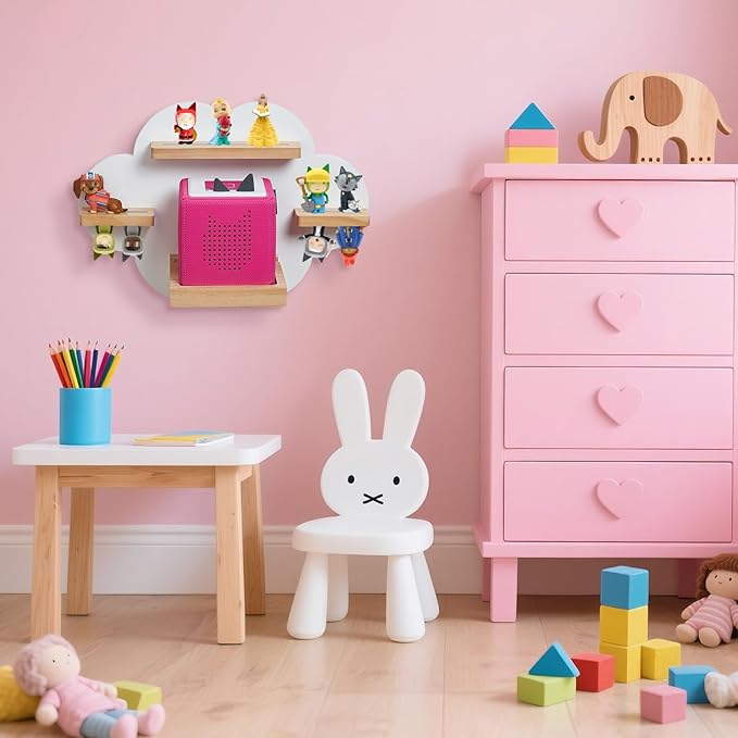 for Toines Box Shelf, for TonieBox 1 and TonieBox 2 Cloud Tonie Shelf Magnetic Pink Tonies Display 12-20 Characters Compatible with Toniebox Player Storage Rack for Kids Play Room (White)