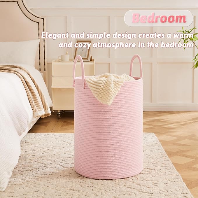 Artfeel Laundry Basket,Woven Cotton Rope Laundry Hamper,80L for Decorative Storage of Dirty Clothes,Toys and Blankets in Bathroom,Baby Room and Living Room