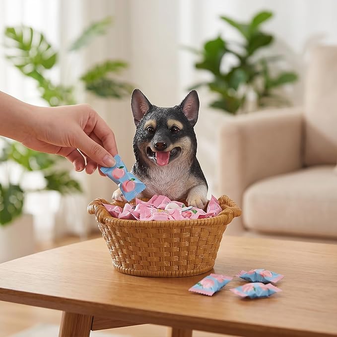 Dog Resin Storage Basket, Desktop Organizer for Remote & Keys, Cute Home Decor Tray, Ideal present for Pet Lovers.(Black Shiba Inu)