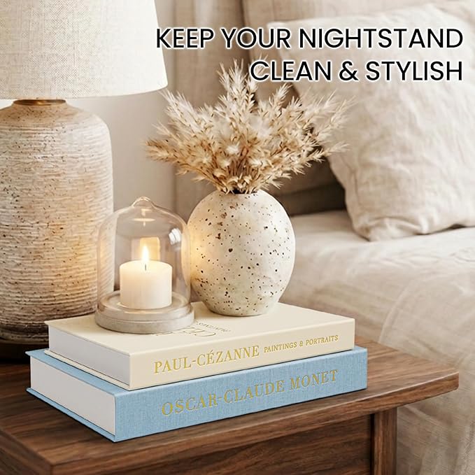 Aesthetic Decorative Books - Fake Books Storage Box for Decoration - Set of 2 Linen Coffee Table Decor - Photo Storage Keepsake Box for Room Bookshelf Decor, Blue