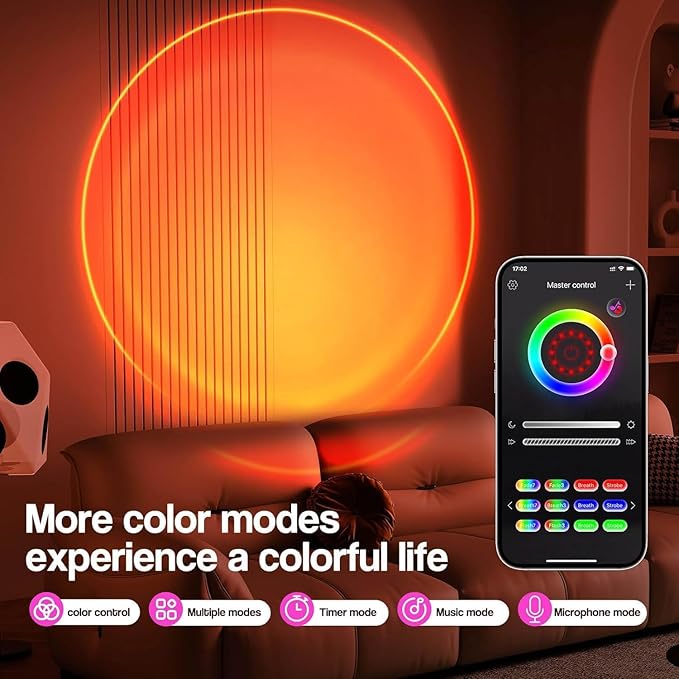 Sunset Lamp Projection, Sunset Night Light Rainbow Projector 180° 16 Color Changing 4 Modes, Vlog, Photography, Decorative, Party Decor, Gift for Women(16 Color) (red) (red)