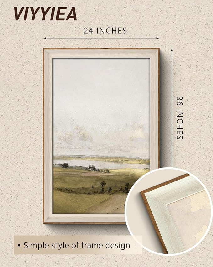 VIYYIEA Large Framed Wall Art for Living Room, Landscape Canvas Home Decor Vintage Natural Oil Painting Picture, Beautiful Scenery Wall Decor Gifts for Friends or Family -【A Hilly Landscape】-(24"x36")