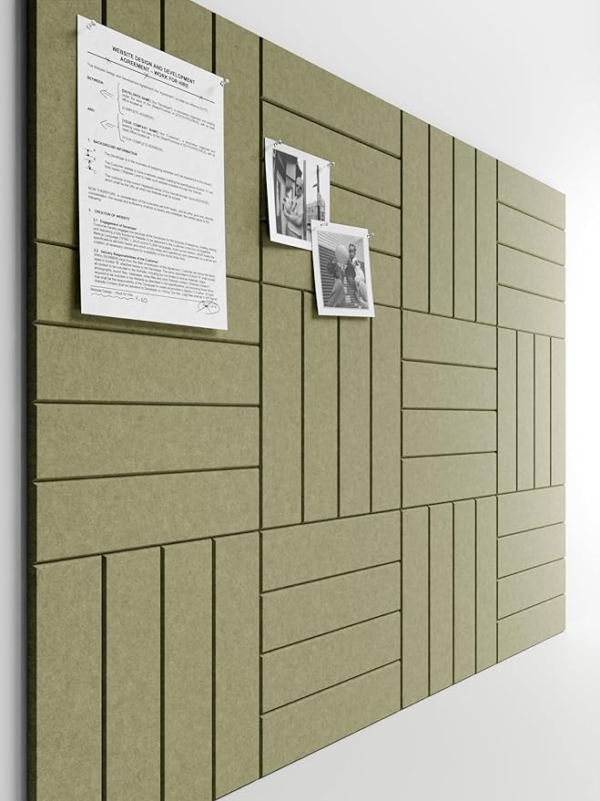 Bumusty Large Cork Board Alternative-48 x 36" Felt Bulletin Board Tiles, with 30 Pushpins, 70 Adhesive Tabs, Bold-Stripe 12-Pack, Cork Boards for Office Push Pin Board Felt Board-Olive Green